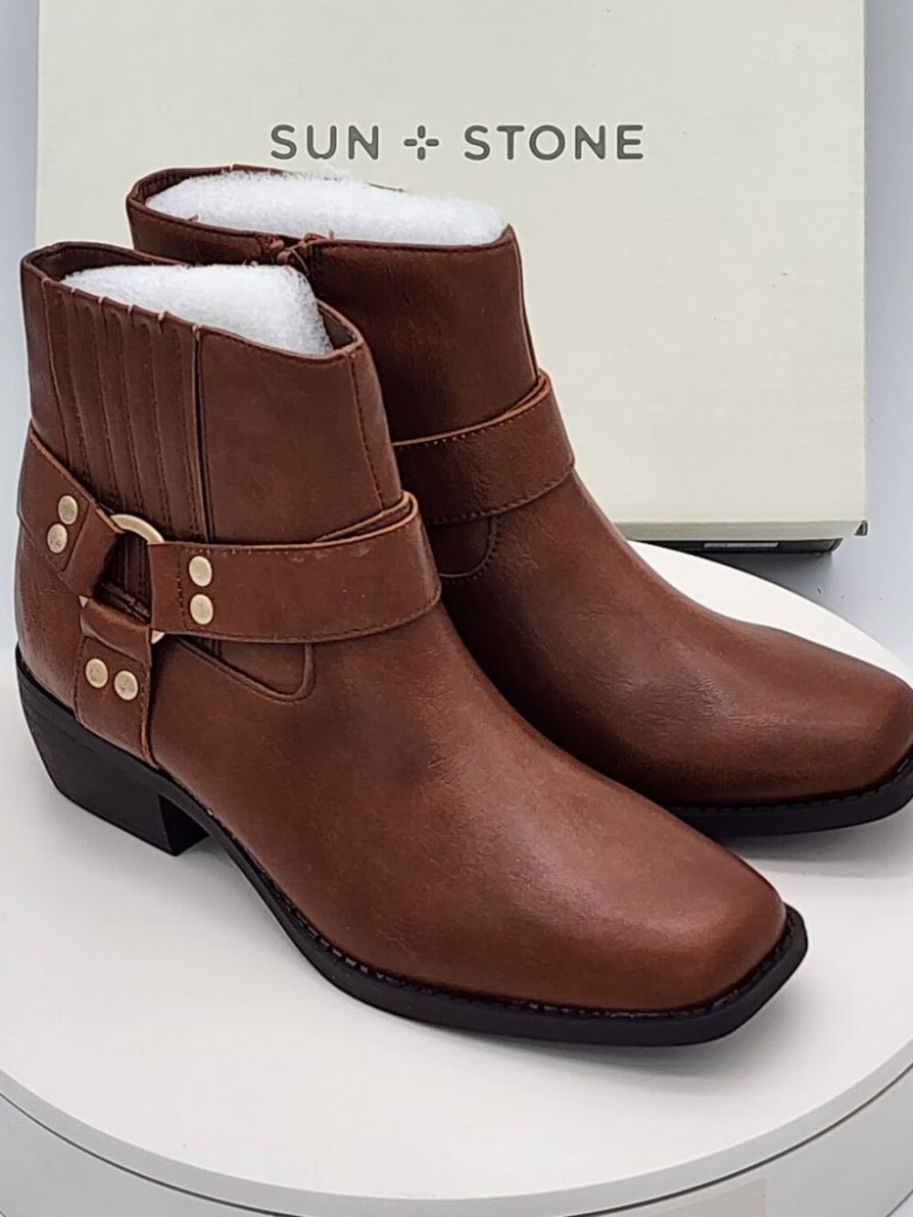 Sun + Stone Westinn Brown Moto Ankle Boots Women’s Size 7 - Picture 1 of 9